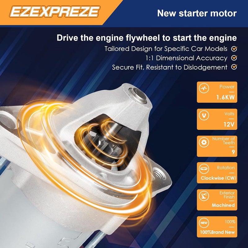 E EZEXPREZE محرك بدء تشغيل Ezexpreze 19049N متوافق مع بونتياك فايب 2009-2010، تويوتا كورولا 2009-2013، ماتريكس 2009-2014 L4 1.8L 1.6kw 9 أسنان CW استبدال# 428000-4300 428000-4590 428000-4591 28100-0T050 - Image 3